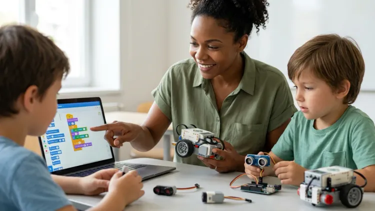 Block-Based Programming Stage (Ages 7–10): Visual Coding and Sensor Integration